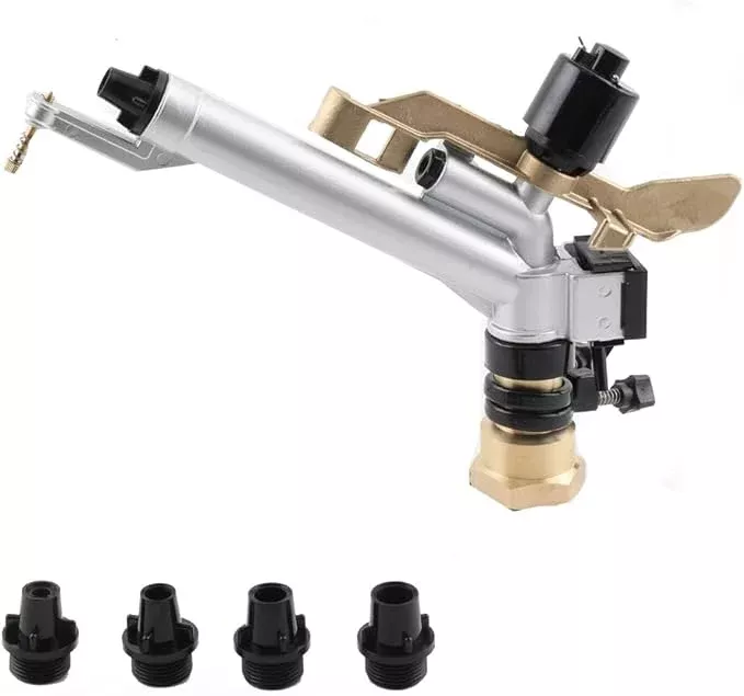 1.5" 360° Adjustable Impact Spray Gun Sprinkler with Nozzle Set, Water Spray Gun Large-Area Agriculture Irrigation Spray Gun Watering Sprinkler for Garden Farm Lawn