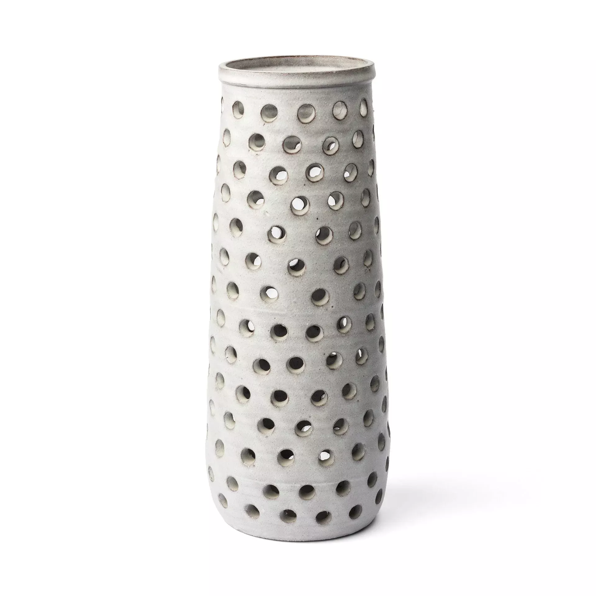 19" Organic White Glaze Pierced Dot Ceramic Vase