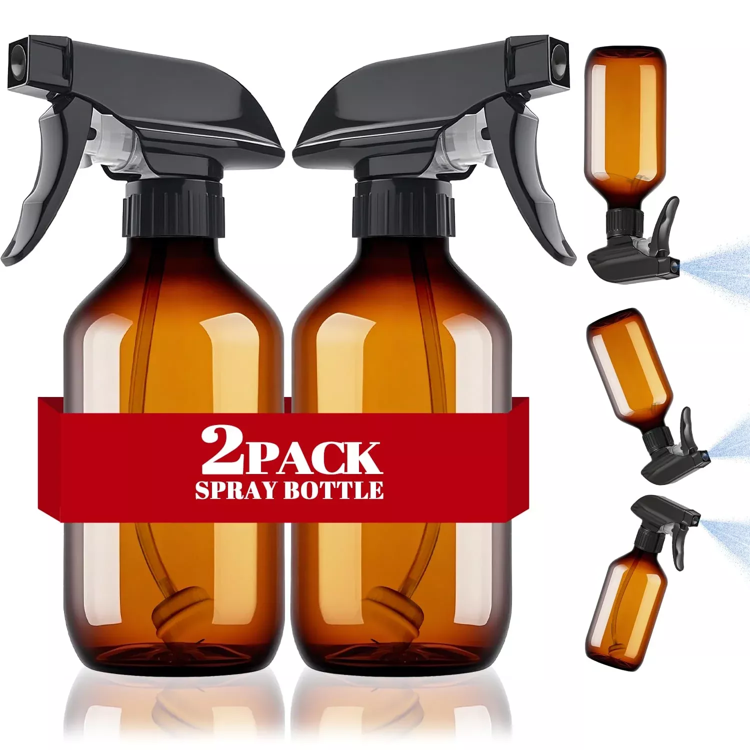2 Packs Plastic Spray Bottles 360° Water Spray Bottle for Cleaning - 10 oz/300 ml Upside Down Spray Bottle Small Squirt Bottle with Adjustable Nozzle for Hair, Cooking, Plant, Pet (Clear + Brown)