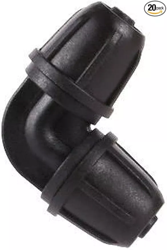 20 Pack Quick-Connect Locking 1/4" Drip Irrigation Elbow Coupling Connectors, Corner Fittings for 1/4 Inch Irrigation Tubing, Drip Kit (Elbow - 20 Pack)