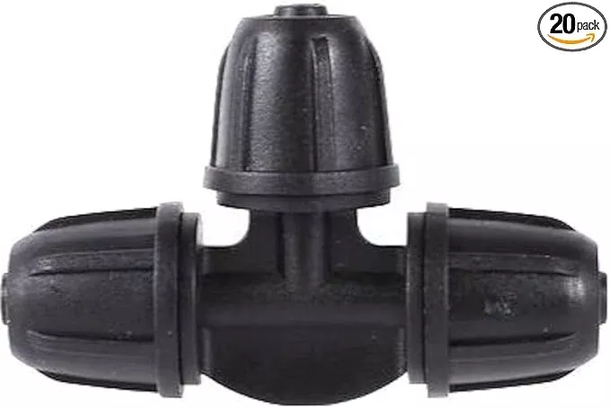 20-Pack Quick-Connect Locking 1/4" Drip Irrigation Tee Coupling Connectors, Upgraded 3-Way Tee Fittings for 1/4 Inch Irrigation Tubing, Drip Kit (Tee - 20 Pack)