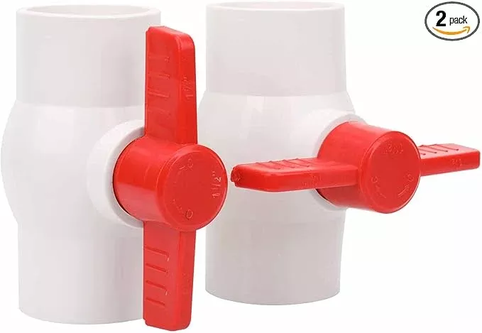 2Pcs 1-1/2" PVC Ball Valve Water Pipe Shut-off Valve Socket with Red T-Handle for Cold Water Supply lines, Irrigation Pipe fitting System(Socket x Socket), Schedule 40
