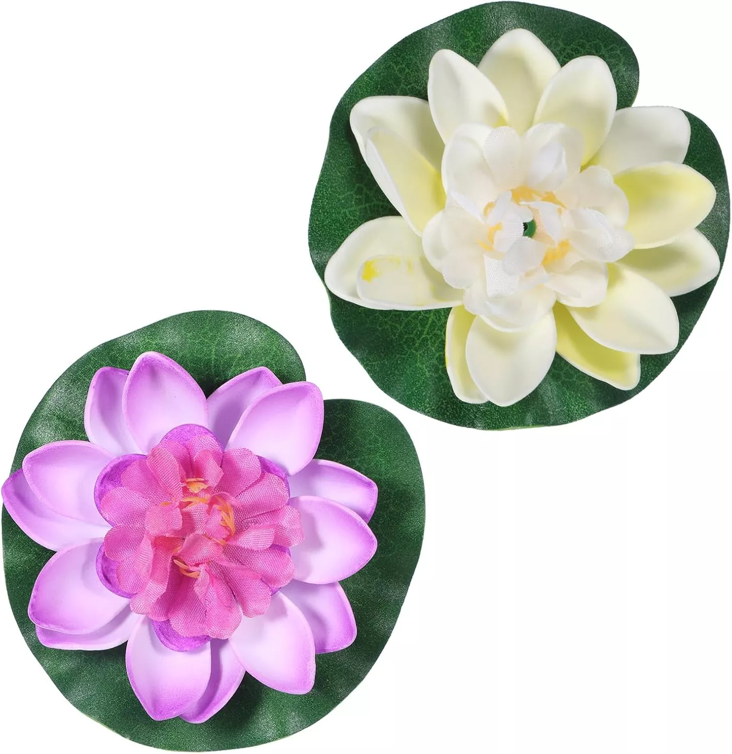 2PCS 10CM/3.94Inch Birdbath Fountain Accessory, Artificial Floating Foam Lotus Flower with Water Lily Pad, Artificial Lotus Flowers Decor, Lotuss Leaf Flower Floating Garden Pond Decor, Pool Decoratio
