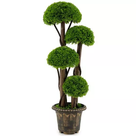3 FT Artificial Cypress Topiary Tree Realistic Greenery Plant with Spiral Vines and Real Wood Trunks
