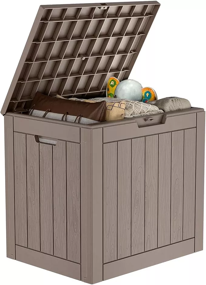 30 Gallon Outdoor Deck Box,Storage Lockable Waterproof Patio Furniture,Garden Tools,Cushions,Pool Accessories Outside Storage Resin Box(Black)