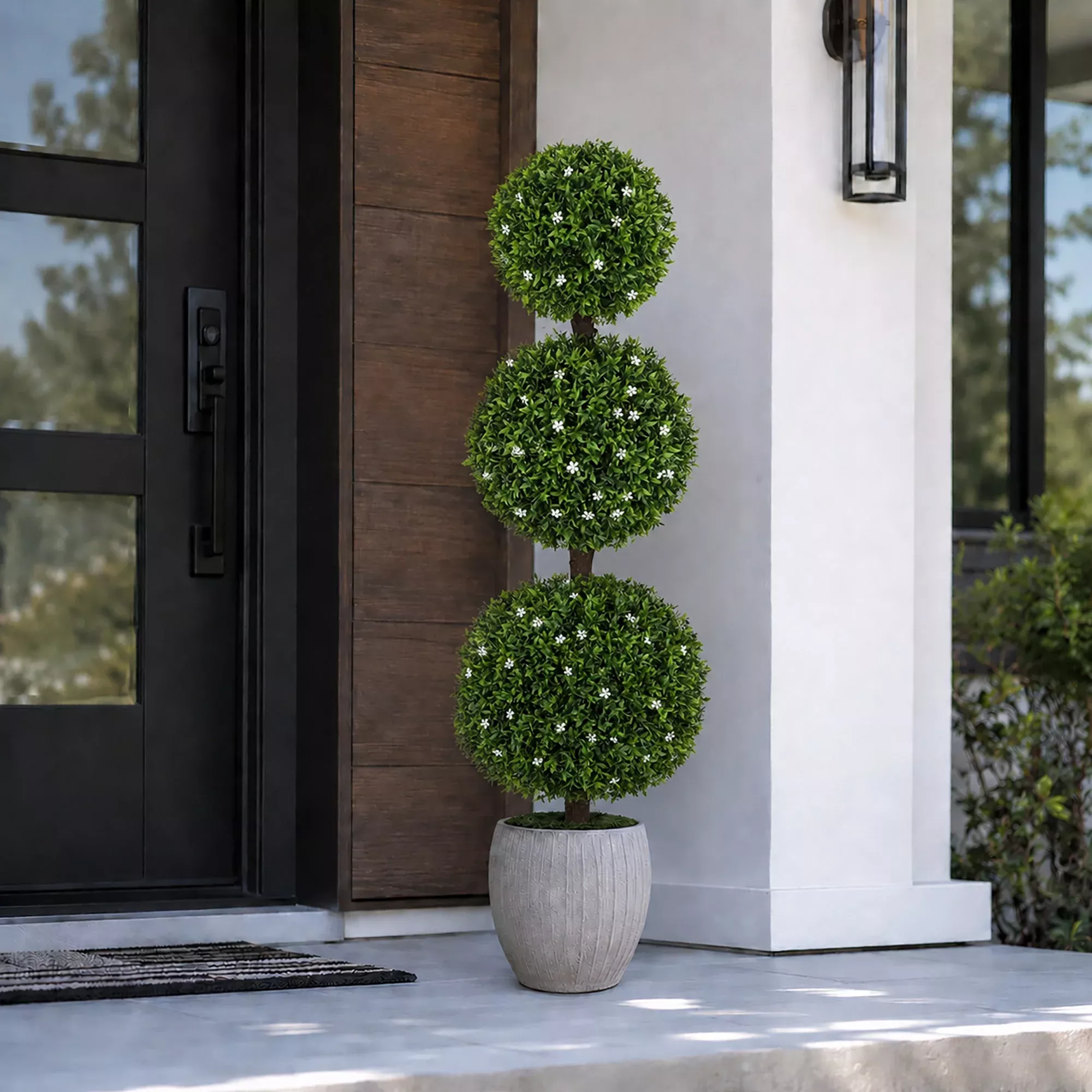 4' Artificial White Flower Topiary Tree