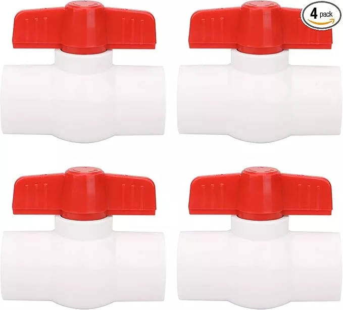 4Pcs 1" PVC Ball Valve Water Pipe Shut-off Valve Socket with Red T-Handle for Cold Water Supply lines, Irrigation Pipe fitting System(Socket x Socket), Schedule 40