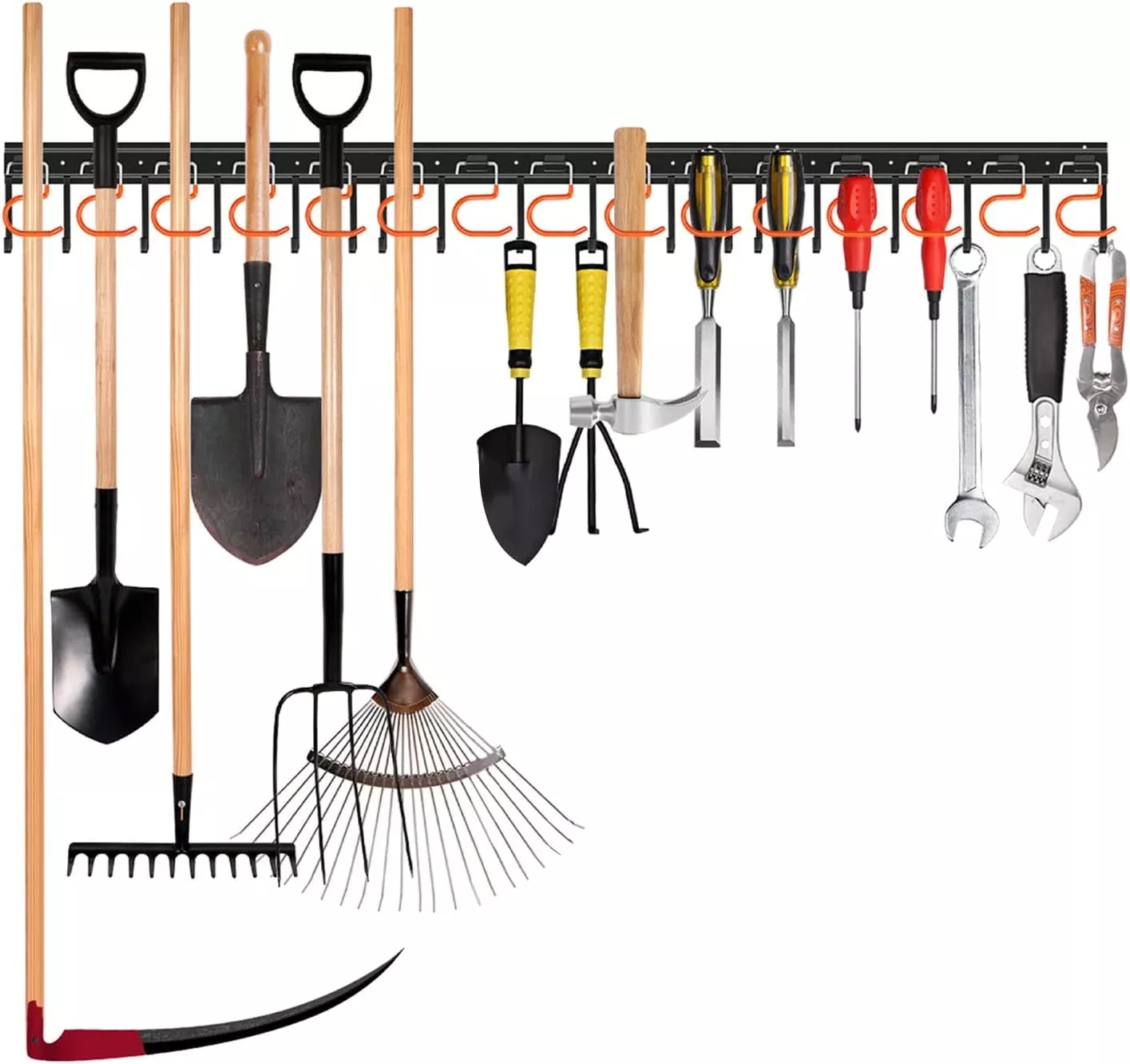 51'' All Metal Garden Tool Organizer Adjustable Garage Tool Organizer Wall Mount Garage Organizers and Storage with Heavy Duty Hooks Tool Hangers for Garage Wall, Shed, Garden