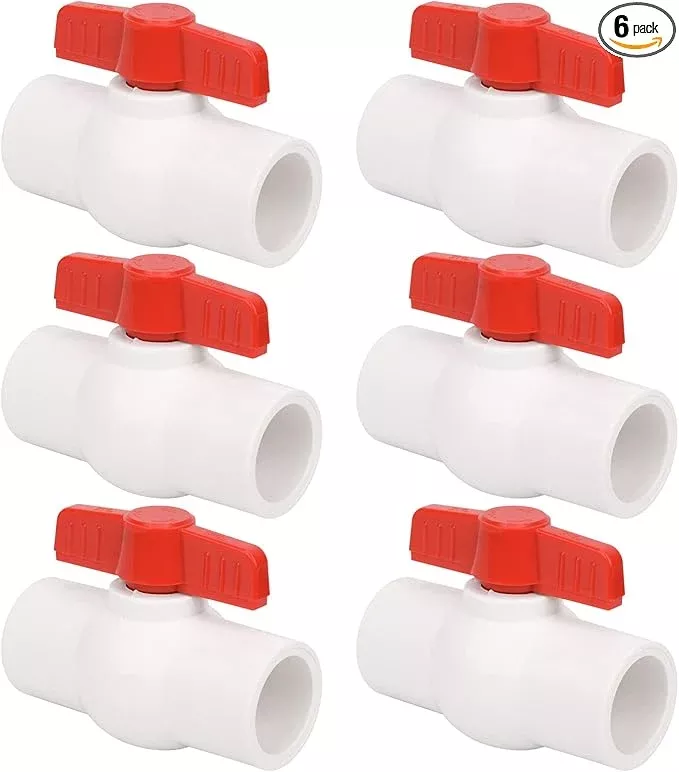6Pcs 3/4" PVC Ball Valve Water Pipe Shut-off Valve Socket with Red T-Handle for Cold Water Supply lines, Irrigation Pipe fitting System(Socket x Socket), Schedule 40