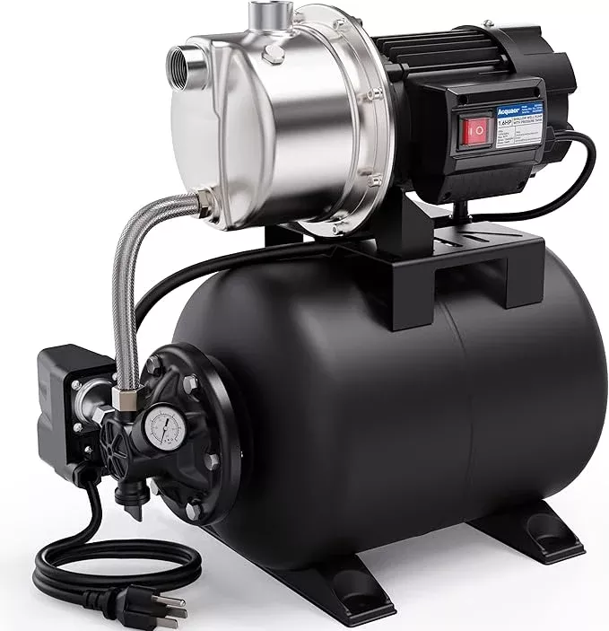 Acquaer 1.6 HP Shallow Well Pump with Pressure Tank, Stainless Steel, 1320 GPH 115V Irrigation, Automatic Water Booster Jet Pump for Home, Garden, Lawn