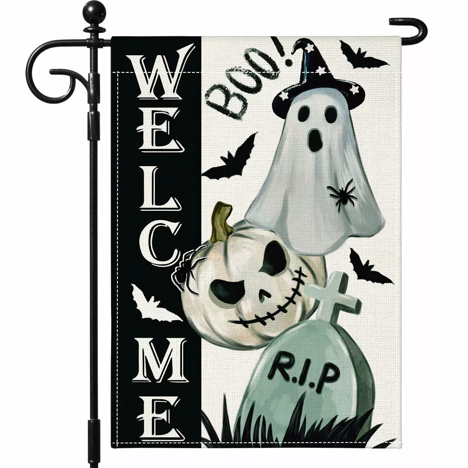 Artscope Halloween Ghost Pumpkin Tombstone Garden Flag 12x18 Inch