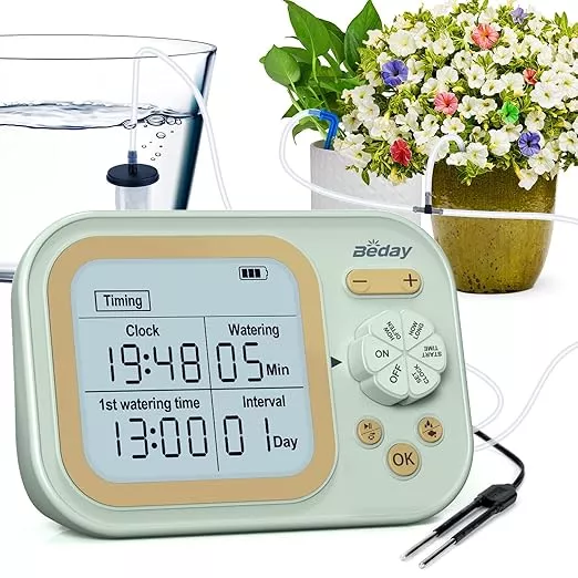 Automatic Plant Waterer Indoor Self Watering System for 15 Potted Plants, Auto Drip Irrigation Kit Programmable Water Timer with Smart Humidity Detection