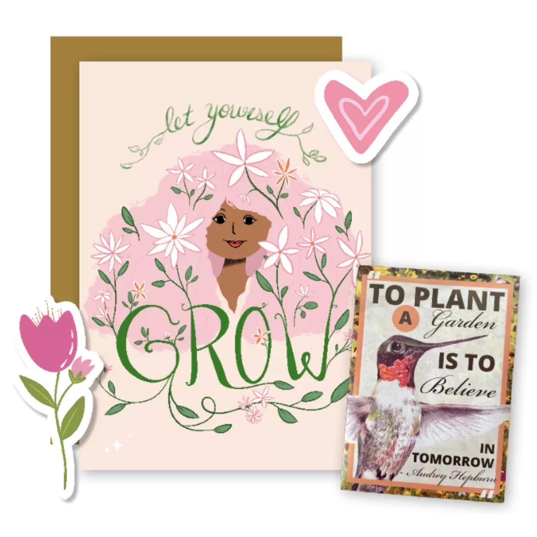 "Believe in Tomorrow" Garden Greetings Kit w. Wildflower Seed Packet, Infosheets + "Let Yourself Grow" Greeting Card (Celebrate Pollinators)