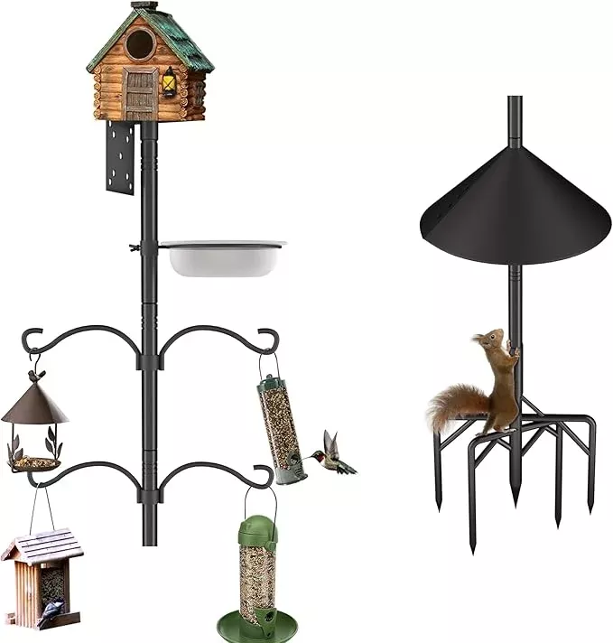 Bird Feeder Pole Stand,95 Inch House Pole for Outdoors Weather Station,Heavy Duty Metal Mount Kit Adjustable Multifunctional Bird Feeder Stand