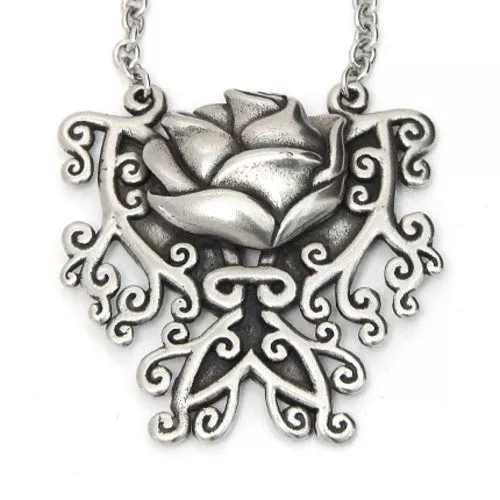 Butterfly Rose Pendant Necklace Floral Silver Plated Vintage