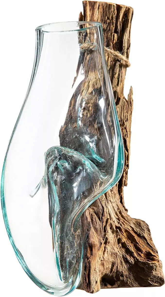 Cape Craftsmen Wall Mounted Molten Glass Hanging Terrarium on Driftwood, Indoor Wall Planter Vase on Wood, Propagation Station for Hydroponics Plants, Succulent Pot