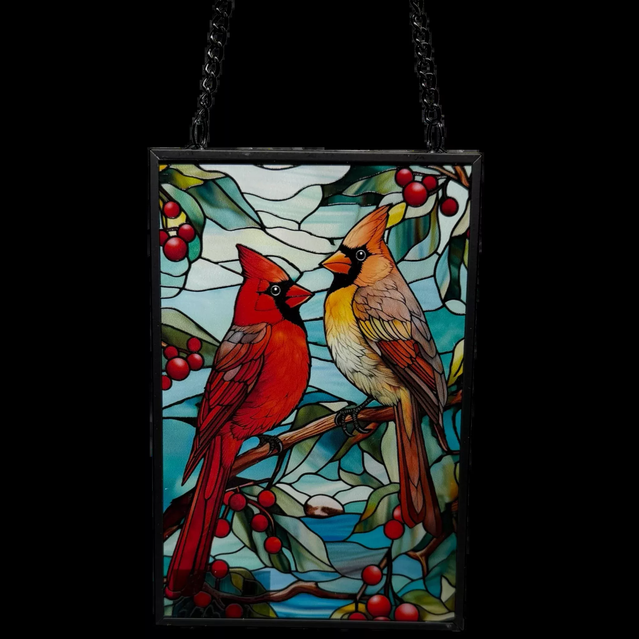 Cardinal Pair Stained Glass Panel Suncatcher