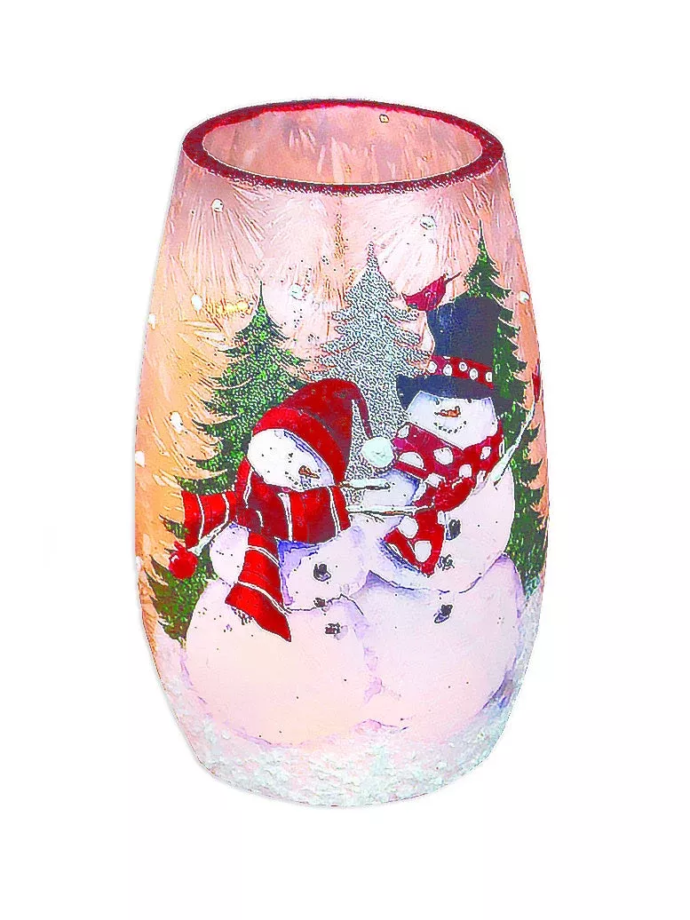 Cardinal and Snowman Lighted Jar with Ribbon -