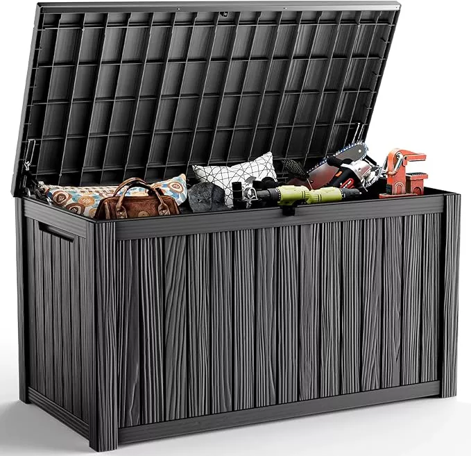 DRATO 180 Gallon Deck Box, Waterproof Resin Large Outdoor Storgae Box for Patio Furniture, Patio Cushions, Gardening Tools, Pool and Sports Supplies, Lockable