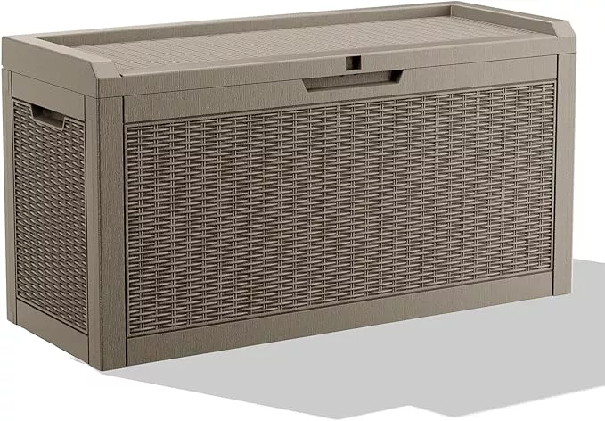 DRATO 60 Gallon Deck Box, Waterproof Resin Large Outdoor Storgae Box for Patio Furniture, Patio Cushions, Gardening Tools, Pool and Sports Supplies, Lockable