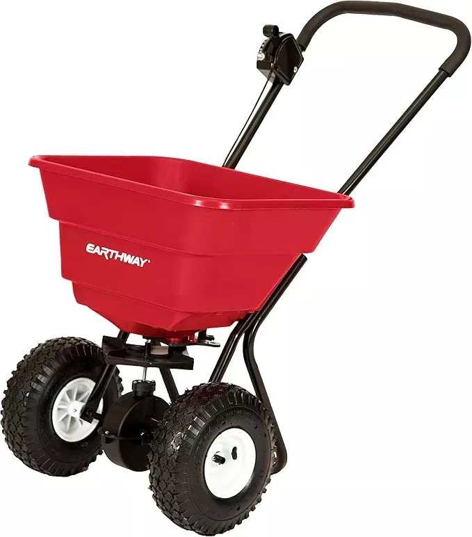 EarthWay 2050P 80lb Broadcast Spreader, Lawn Aerator, Fertilizer Spreader, 80lb Capacity, Pre-Assembled, with Rustproof Poly Hopper and Adjustable Drop Rate for Lawn Care & Seed Spreading