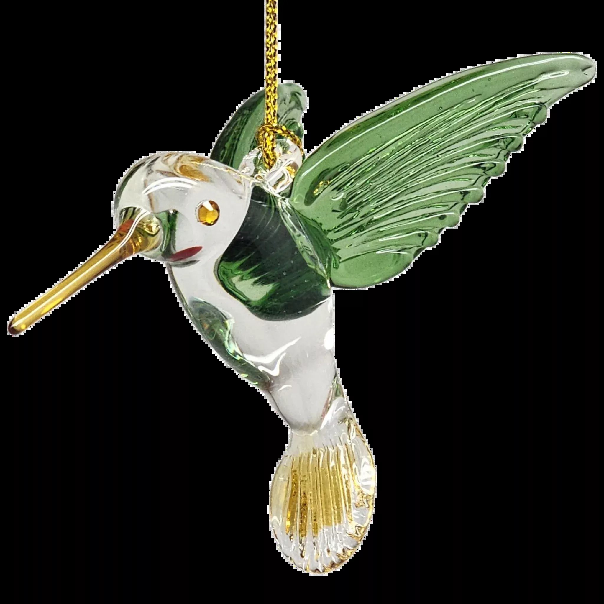 Egyptian Glass Hummingbird Ornament - Green with Yellow Beak