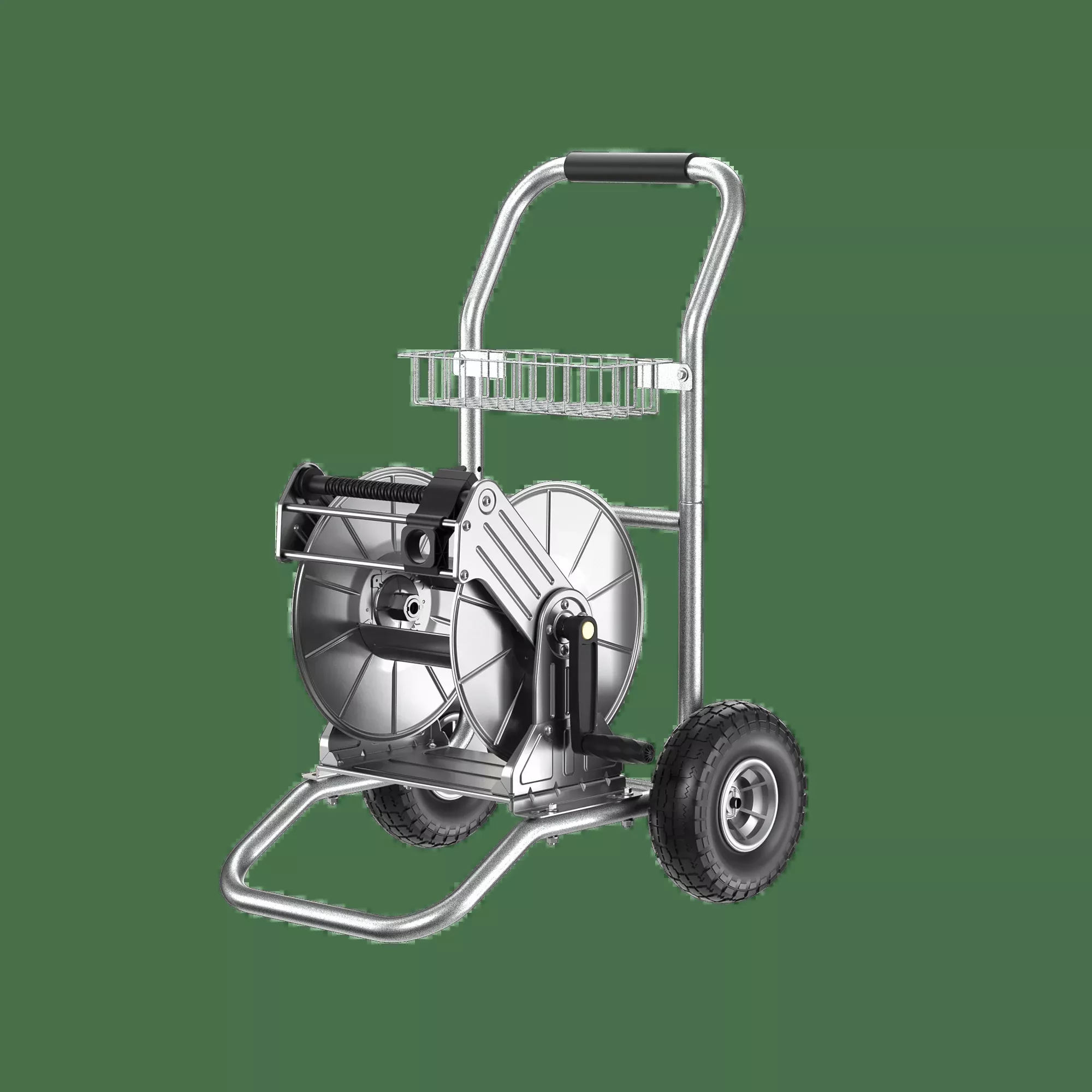 Garden Hose Reel Cart-2 Wheels-Stainless Steel-Heavy Duty