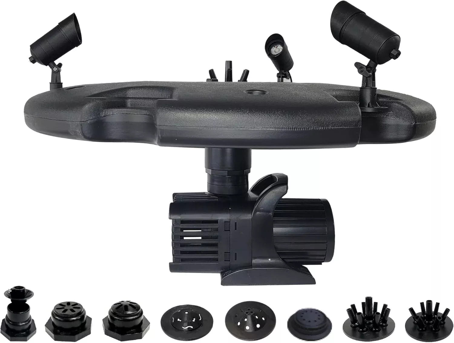 HALF OFF PONDS Floating Fountain – 1.2 HP Pond Aerator, 200' Cord – 10,000 GPH Water Pump – 11 Spray Patterns - Energy-Efficient – White LED Lights - for Large Ponds, Lakes & Water Gardens