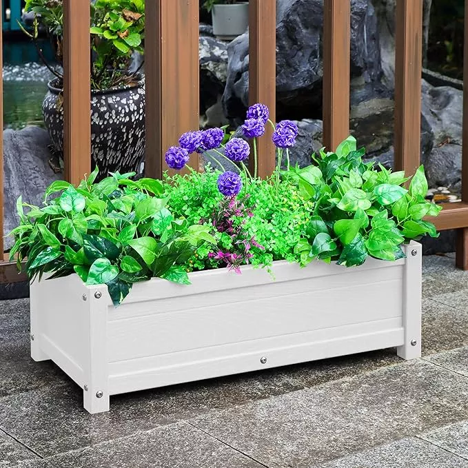 HDPE Raised Planter Box Outdoor,Rot-Resistant and Non-Cracking,Raised Beds for Gardening 29.5 * 14.4 * 9.8 in for Yard,Lawn,Outdoor Planter Boxes Rectangle with Drainage Holes Brown