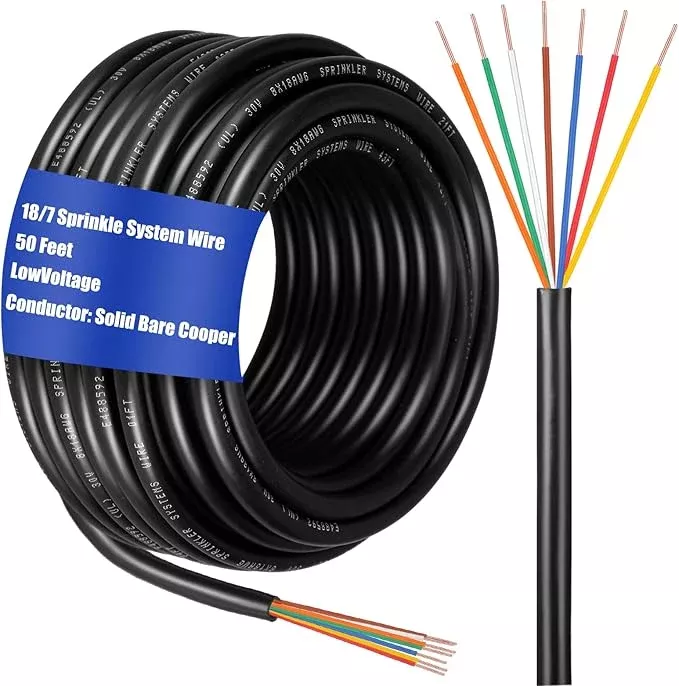 Hoolerry Solid Sprinkler System Wire 18 Gauge Irrigation Wire with UV Resistant PVC Jacket Sprinkler Cable for Underground Irrigation System Field Central Control System 30V, UL Listed (18/8, 50 Ft)