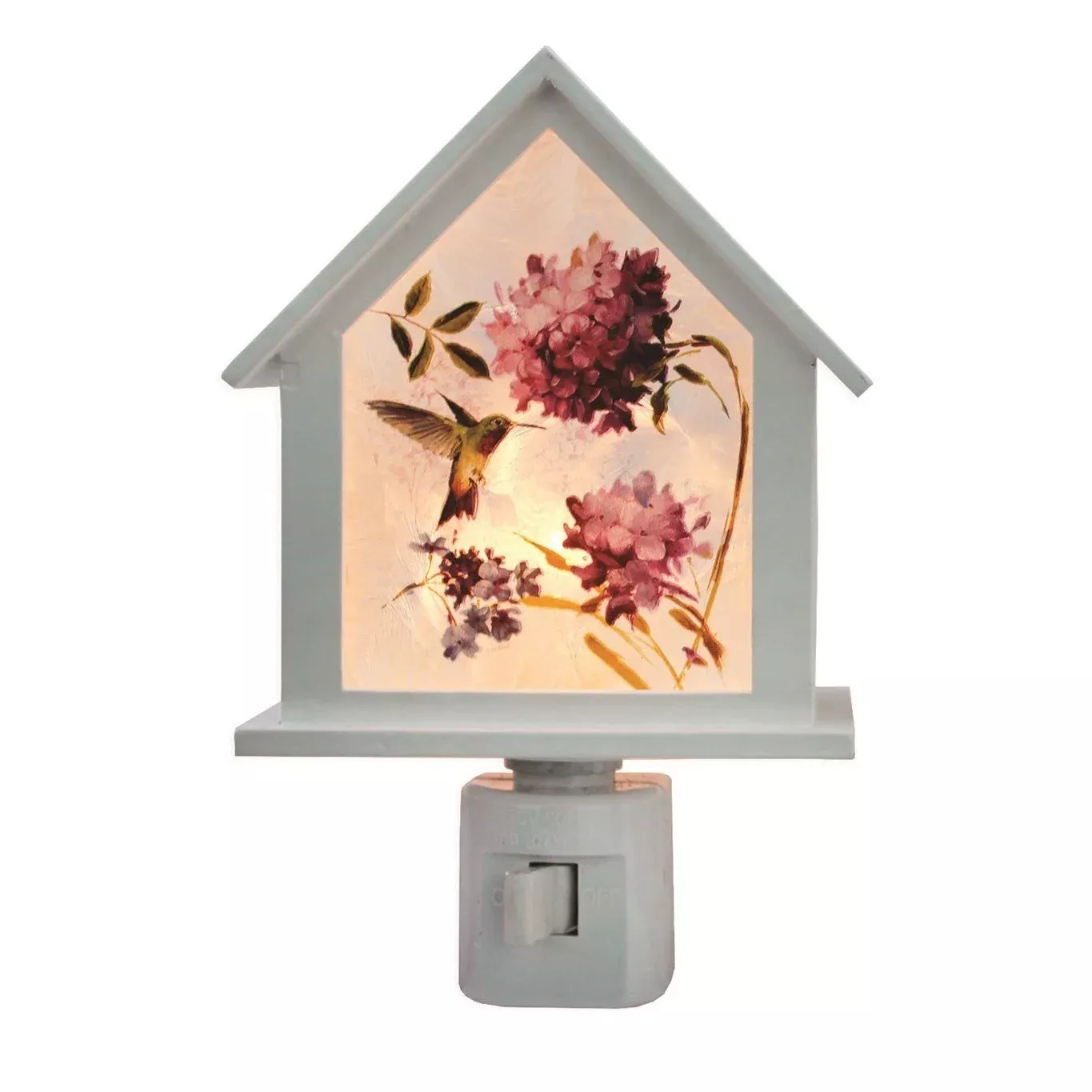 Hydrangea and Hummingbird Birdhouse Night Light - Pink