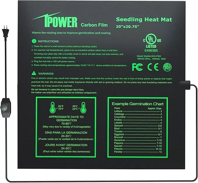 iPower 20"x20.75" Seeding Heat Mat, Adjustable Temperature Waterproof Durable Germination Station, Hydroponic Heating Pad for Indoor Gardening