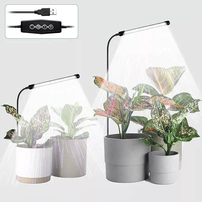 Juhefa Grow Light for Indoor Plants Growing, 6000K Full Spectrum Gooseneck Plant Lamp for Seedings Succulents Small Plants, Auto On/Off Timing & 5 Dimming, 1-PACK