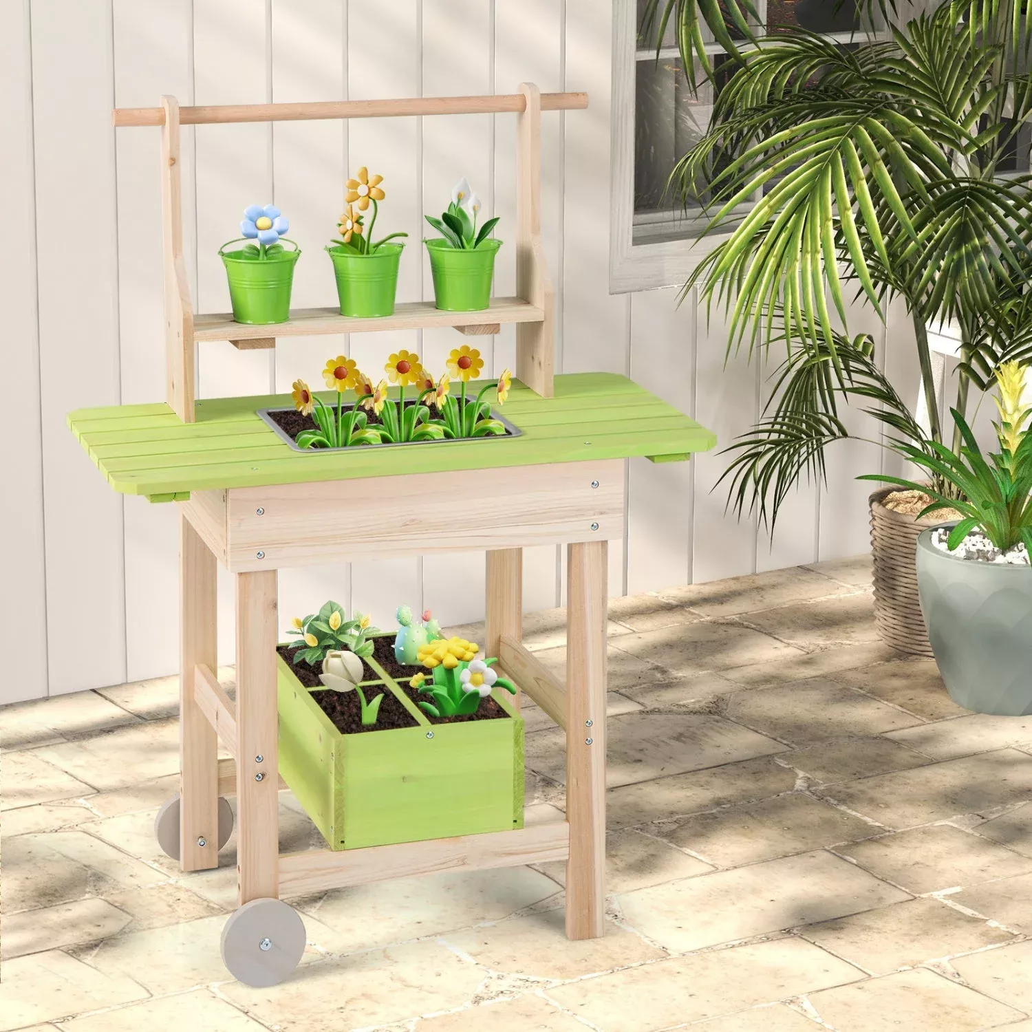 Kids Mud Kitchen with Removable Pots and Planting Trough