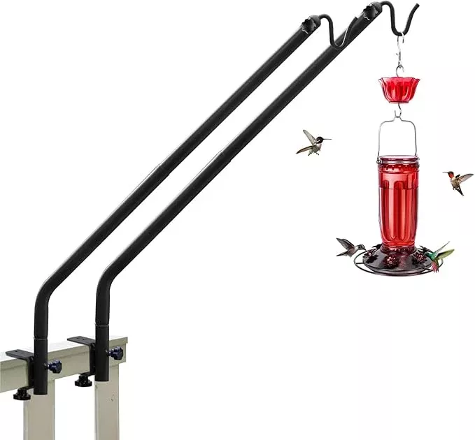 Kingsyard 2 Pack Heavy Duty Deck Hook, 27"-39" Adjustable Metal Deck Railing Hooks for Hanging Bird Feeders, Planters, Suet Baskets, Lanterns, Wind Chimes, Clamp Mounted