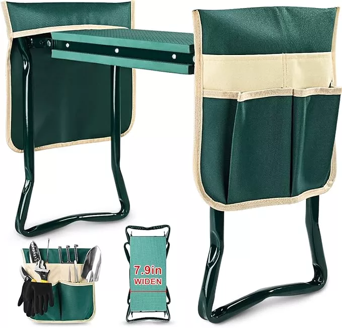 KVR Upgraded Garden Kneeler and Seat with Thicken & Widen Soft Kneeling Pad,Heavy Duty Foldable Gardener Stool with 2 Tool Pouches,Gardening Gifts for Women Mom Men Seniors¡­…