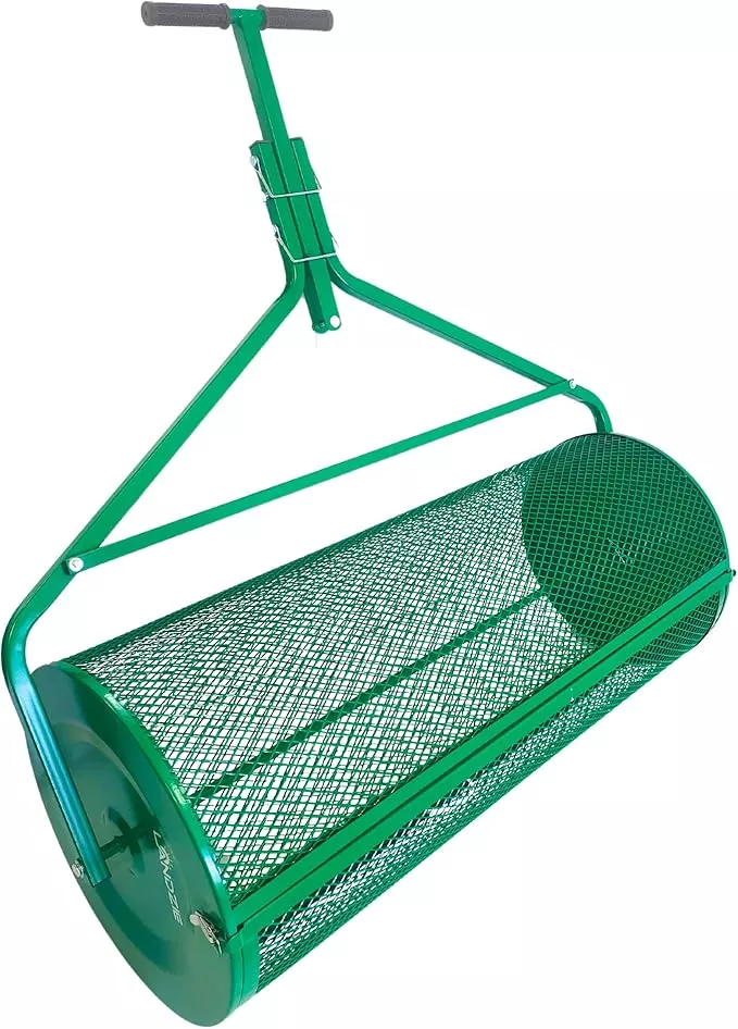 LANDZIE Lawn & Garden Spreaders - 44 Inch Heavy Duty Metal Mesh Basket Push/Tow Spreader - Compost, Peat Moss, Top Soil, Mulch - Durable Lightweight Multi-Purpose Yard Care Equipment - Manure Spreader