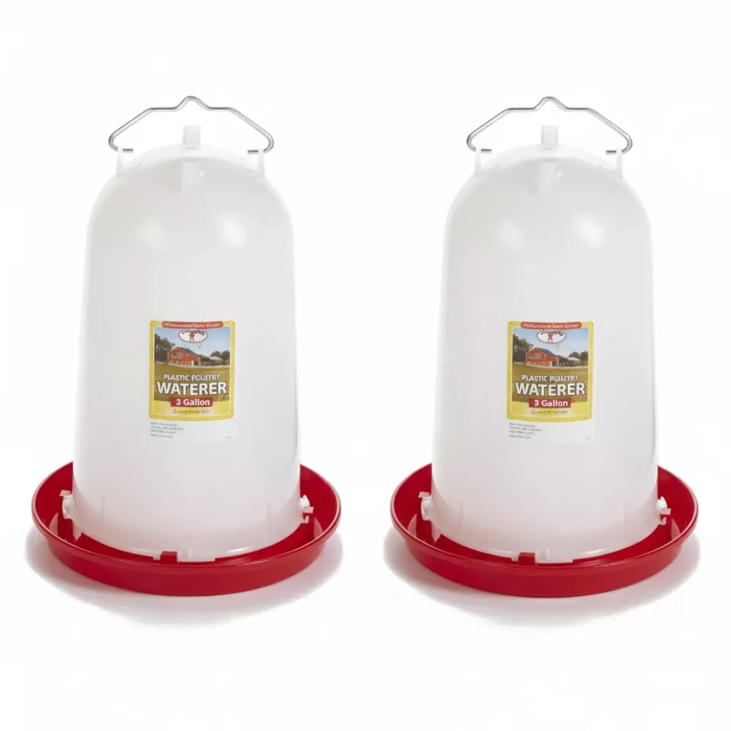 Little Giant 3 Gallon Poultry Drinker 2-Pack Gravity Fed Chicken Waterer Red Base