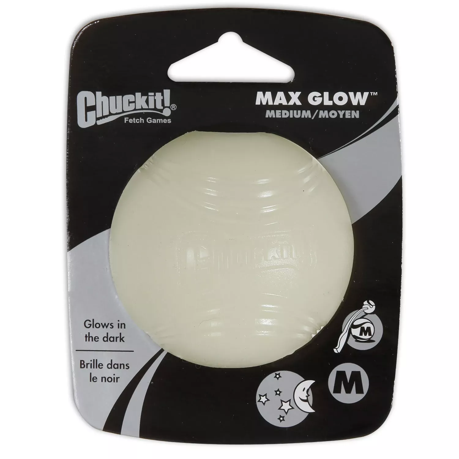! Max Glow White Rubber Dog Toy Medium 1 Pk, Model 32313, Glows In Dark