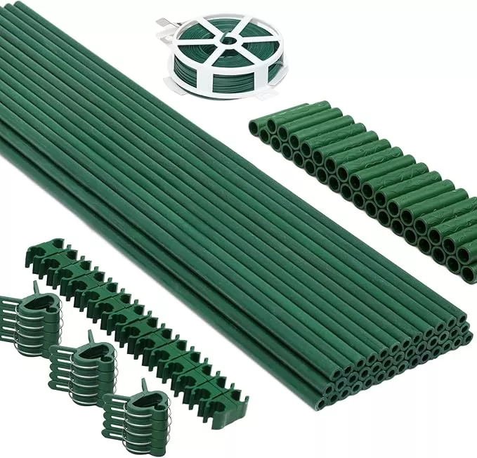 MAXPACE 125pcs Garden Stakes Kit: Includes 40 Sets of Fiberglass Plant Sticks Supports & Accessories for DIY 4ft, 5ft, 6ft, 7ft Stakes for Tomato, Vegetables, Indoor & Outdoor Gardening Supplies