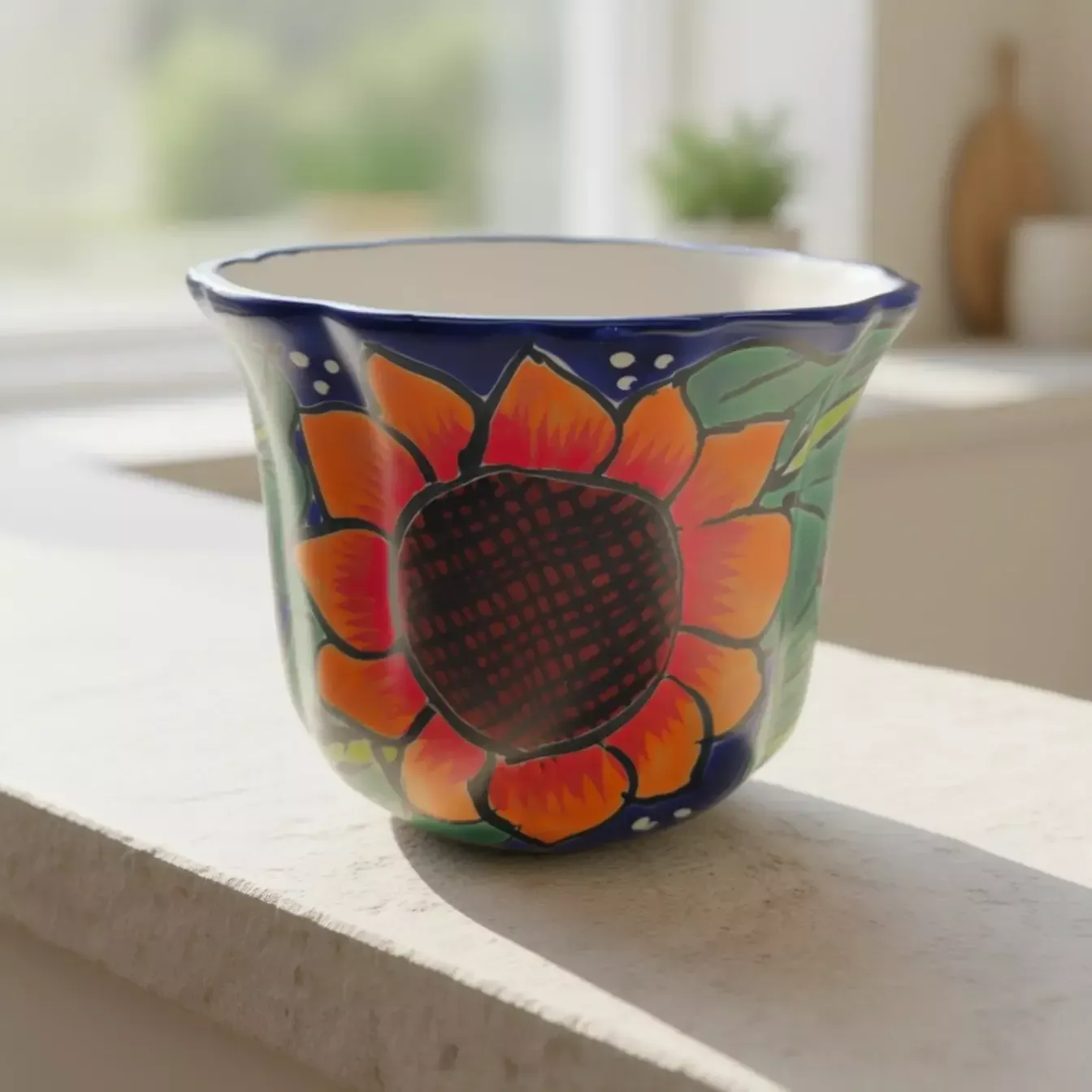 Mexican Talavera Sunflower Pot | Handmade Ceramic Planter