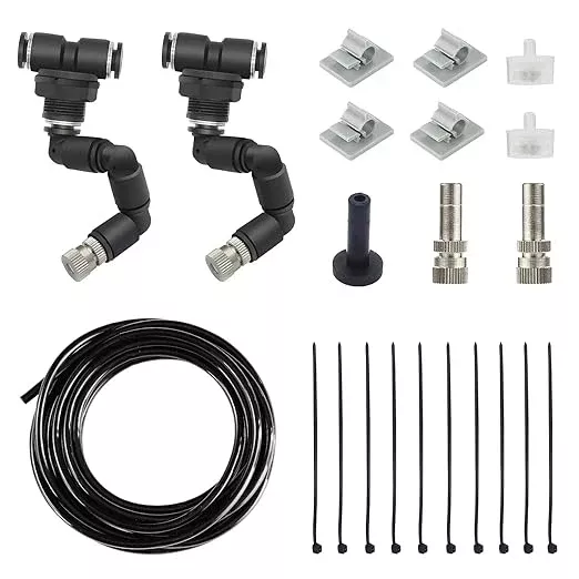 Misting Irrigation Kit Plant Watering System Fittings with 1/4 inch 1/2 inch Blank Distribution Tubing Hose Adjustable Nozzle Emitters Sprinkler Barbed Fittings Greenhouse