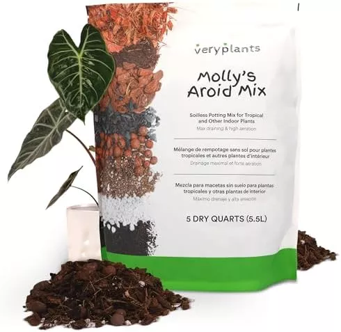 Molly's Aroid Mix - Premium Soilless Chunky Potting Mix for Tropical and Indoor Plants - Contains Orchiata Bark, Coco Chips, Worm Castings, Horticultural Charcoal, Mycorrhizae 5 Dry Quarts