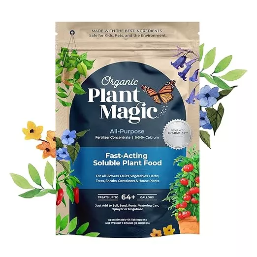 Organic Plant Magic - Truly Organic™ Fast-Acting Soluble Plant Food: All-Purpose Fertilizer Concentrate for All Flower Vegetable Herb Fruit Tree Shrub Container Garden & House Plants [5 lb Bucket]