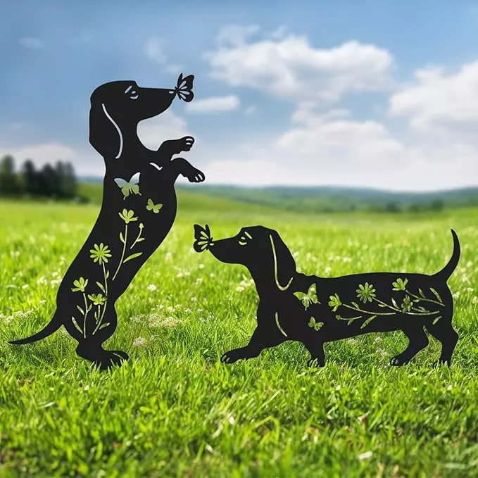 Pack 2 Dog Metal Garden Decor for Outside,Dachshund Silhouette Garden Stakes,Garden Statues for Yard,Lawn,Pathway