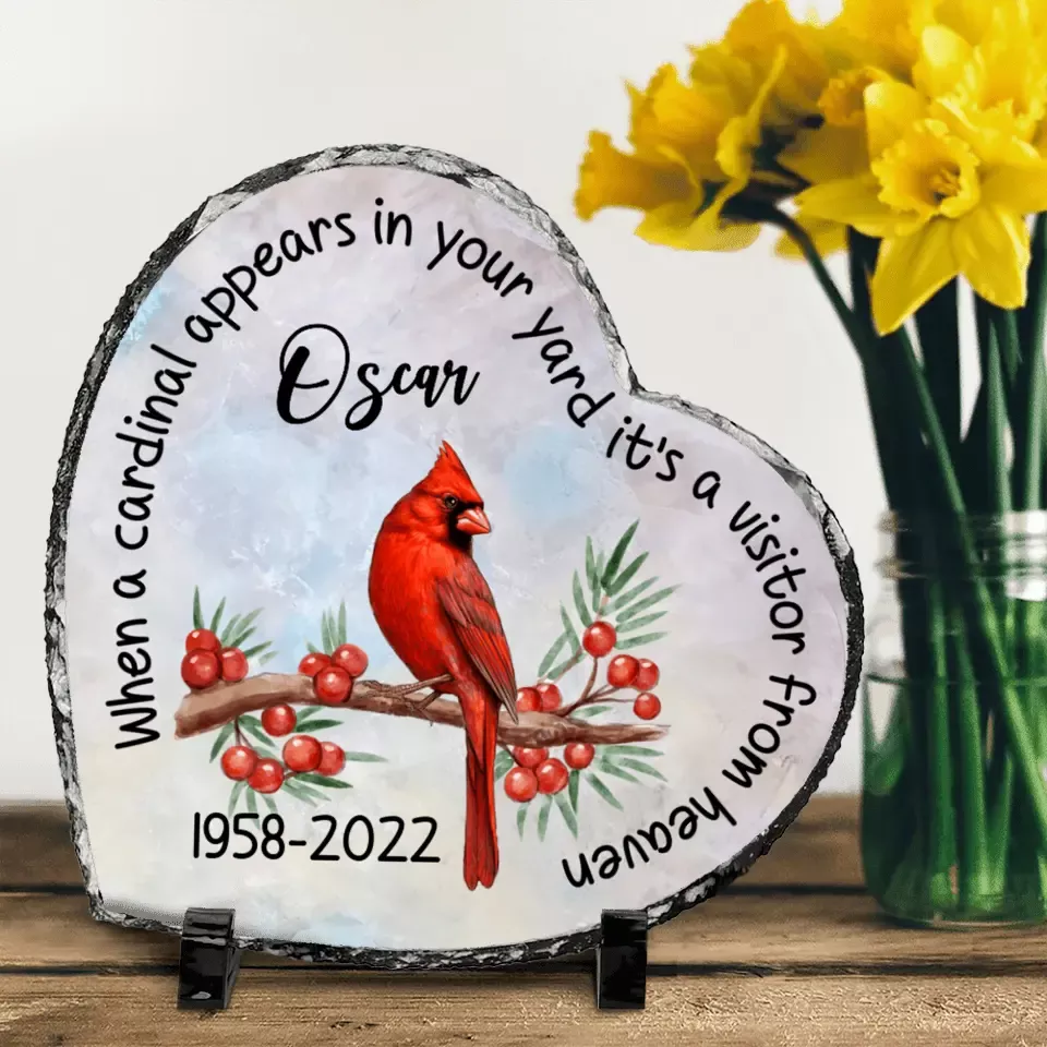 Personalized Memorial Cardinal Heart Lithograph - Memorial Gift Idea - When A Cardinal Appears In Your Yard It's A Visitor From Heaven