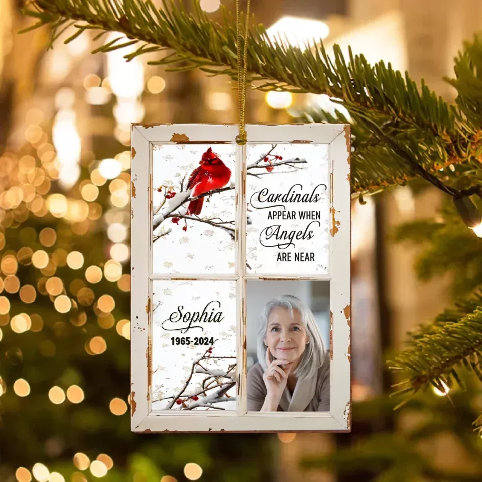 Personalized Memorial Wooden Ornament - Cardinals Appear When Angels Are Near - Memorial Gift Idea For Christmas