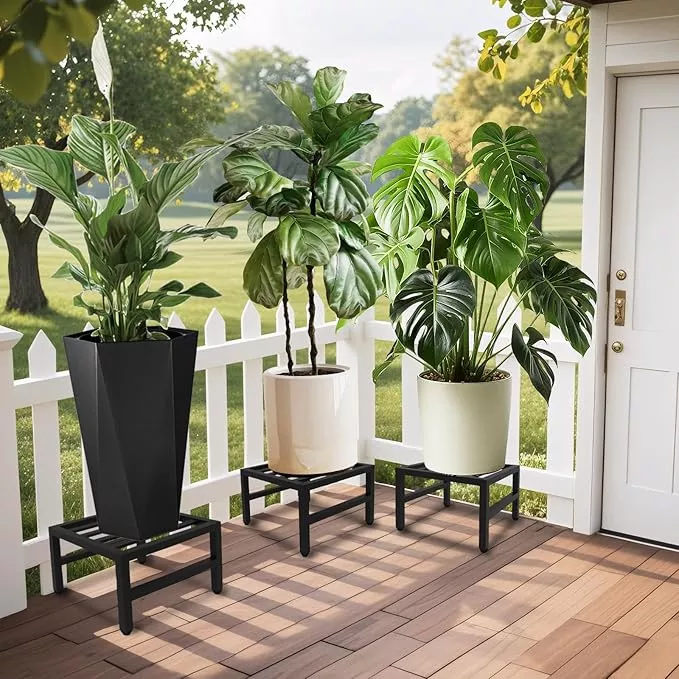 Plant Stand Indoor Outdoor, Heavy Duty Wrought Iron Pedestal Stands Metal Plant Stand for Indoor Outdoor, Sturdy Low Flower Stand Display Planter Shelf, 2pcs, Black