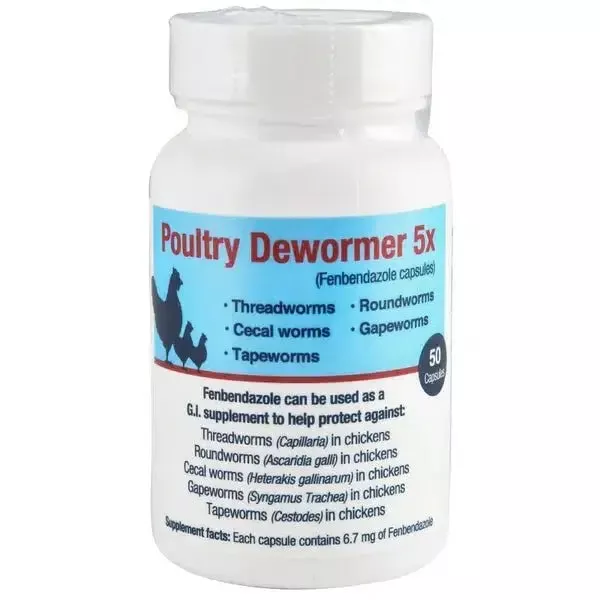 Poultry Dewormer 5X Fenbendazole 50 Capsules