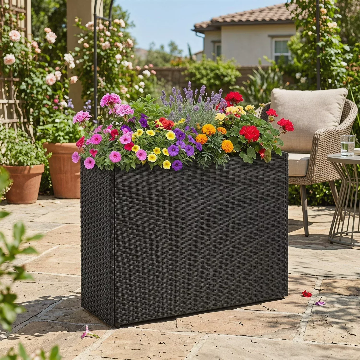 Raised Garden Bed with PE Rattan Wicker and Liner 32"